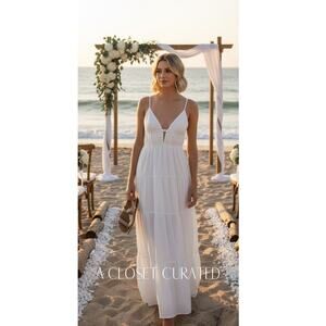 Sau Lee Tiered Maxi Dress 12 White NWT